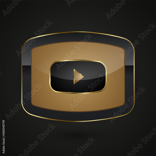 A premuim Black Golden Play icon, button with golden frame vector illustration, a playing sleek banner vector, modern play graphic button design