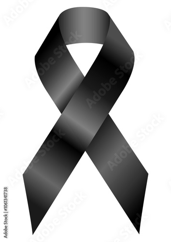 Black awareness ribbon isolated on a white background. Mourning and melanoma symbol. Terrorism and death symbol. Funeral, mourning, death, memory. Vector illustration