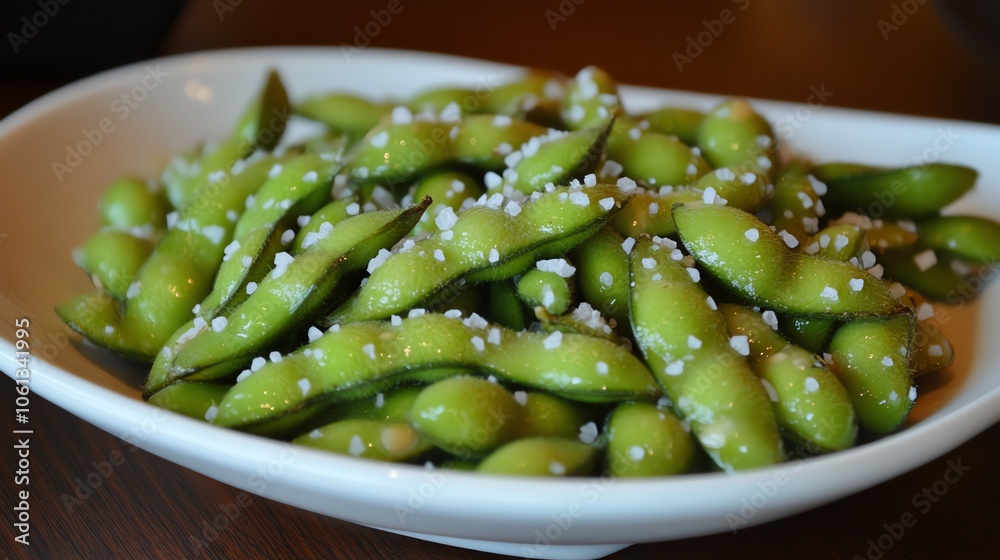 A delicious bowl of fresh edamame sprinkled with salt, perfect for snacking or as a side dish in various cuisines. A delicious bowl of fresh edamame sprinkled with salt, perfect for snacking or as a side dish in various cuisines.