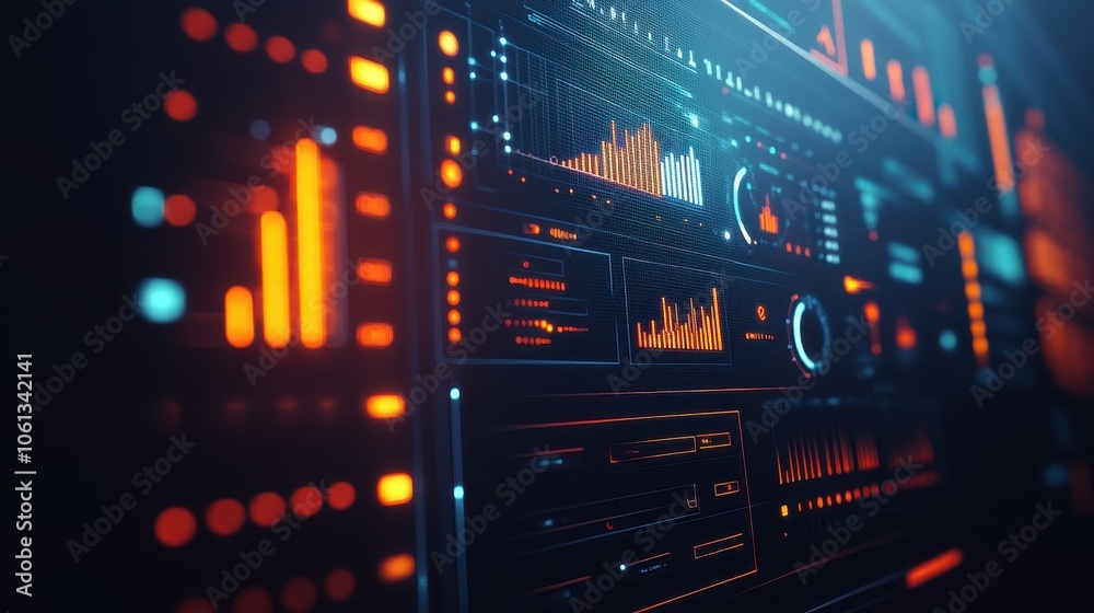 Futuristic Data Visualization Dashboard with Colorful Infographics and Graphs Futuristic Data Visualization Dashboard with Colorful Infographics and Graphs