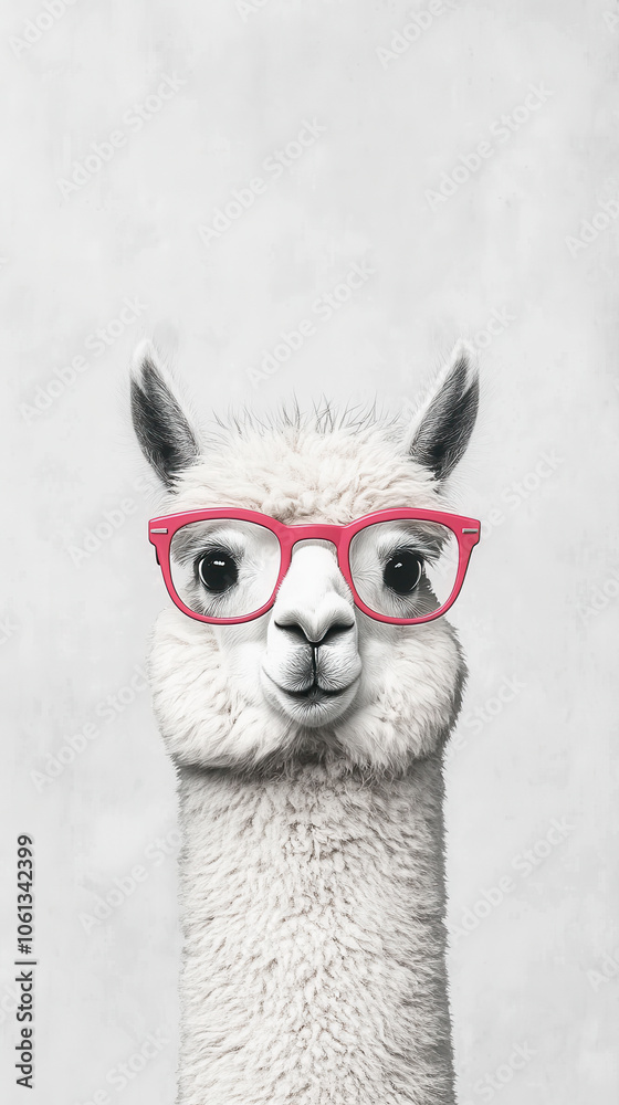 Fototapeta premium Stylish Alpaca Wearing Pink Glasses