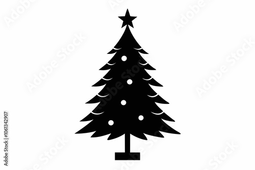 Christmas Tree Icon and Clipart Illustration for Holiday Designs, Christmas tree with a star on top, simple shapes, clean lines, sleek holiday design, minimalist, modern feel with bold geometric shape