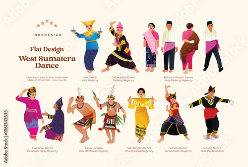 Isolated Indonesian West Sumatera flat design dancer illustration