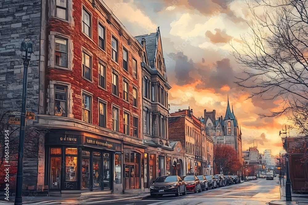 Fototapeta premium Manhattan streets, broadway in Chelsea, historic buildings.