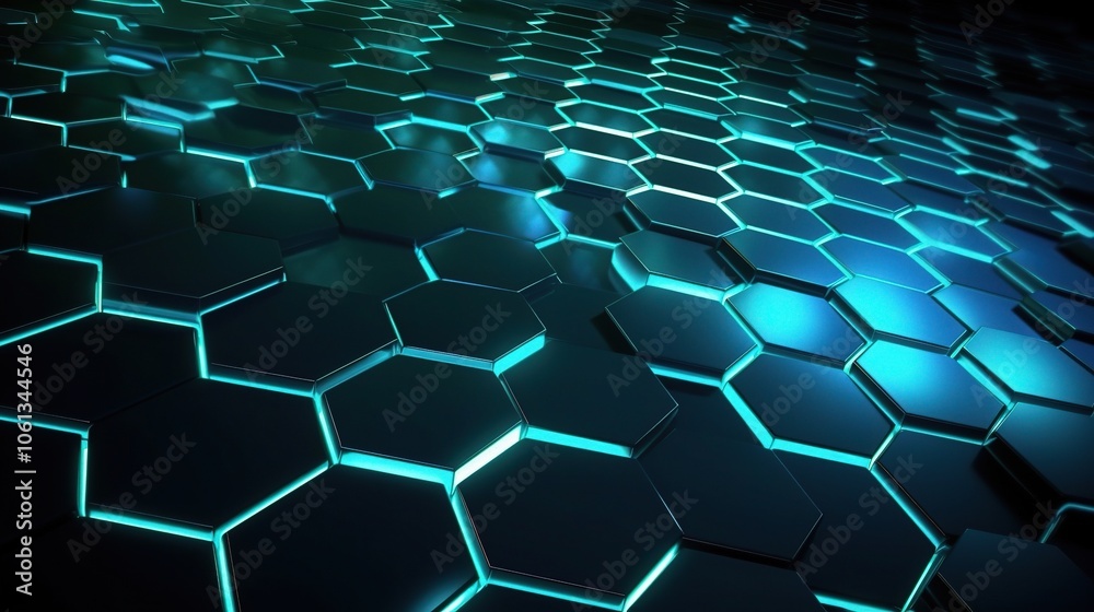Fototapeta premium Modern 3D Hexagonal Grid with Glowing Colors