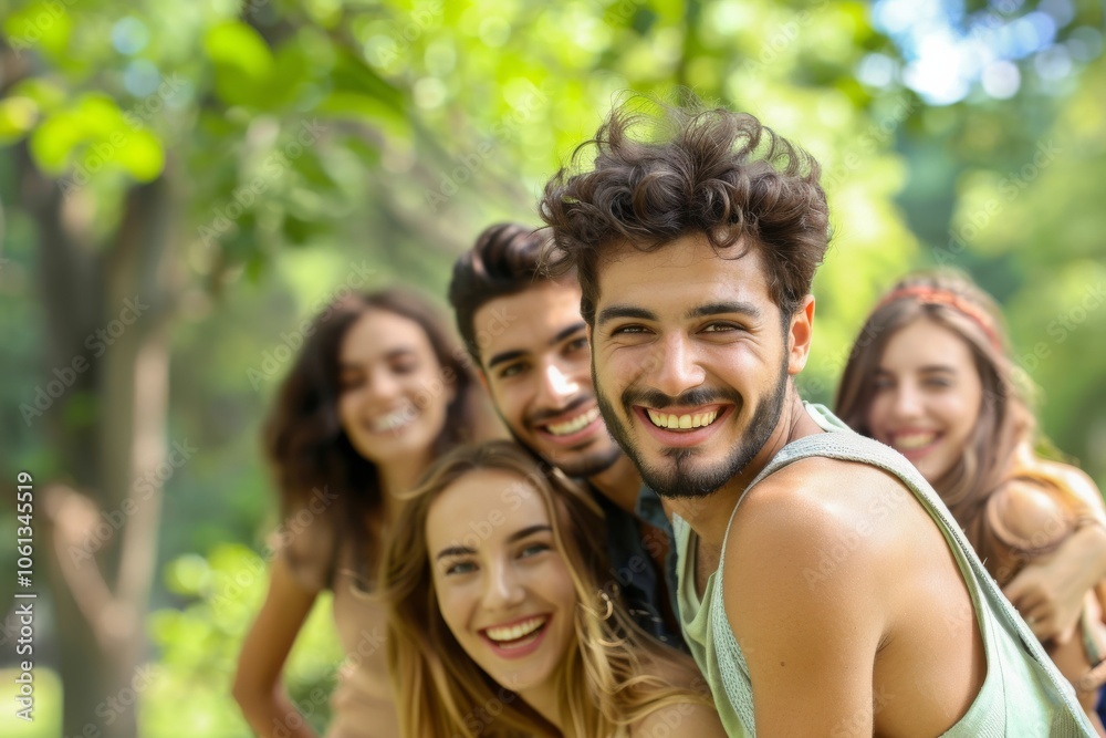 Group of friends having fun in the park on a sunny summer day Group of friends having fun in the park on a sunny summer day