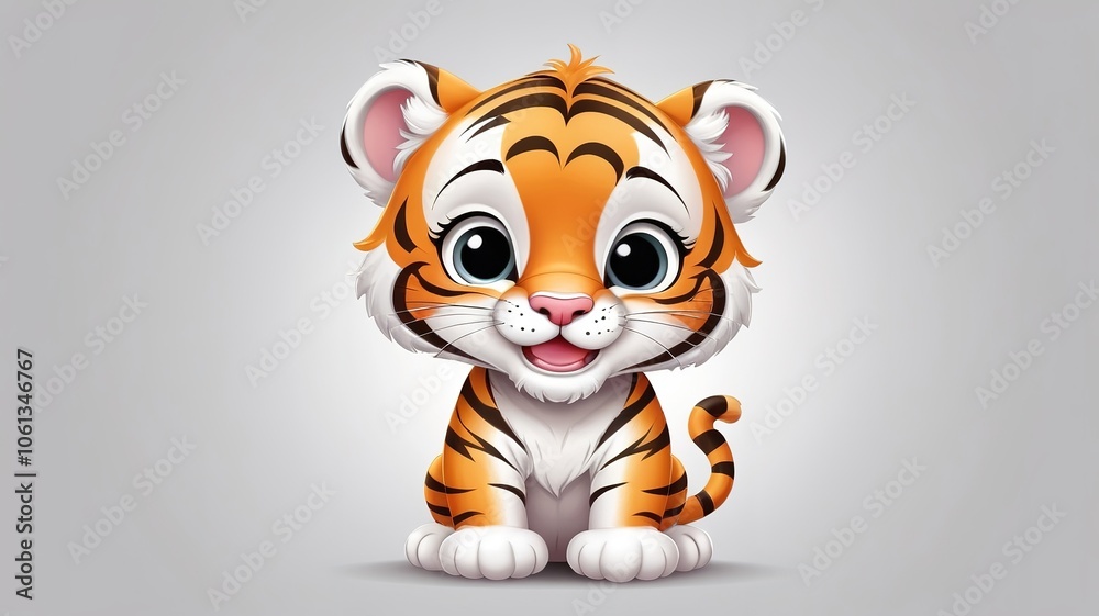 3D cartoon of an adorable little tiger, white background. 3D cartoon of an adorable little tiger, white background.