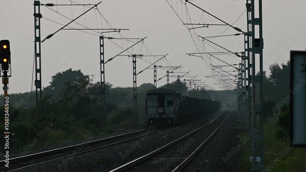 Beautiful view of Indian railway track in India. Indian Railways Diesel-Electric Multiple Unit train Beautiful view of Indian railway track in India. Indian Railways Diesel-Electric Multiple Unit train