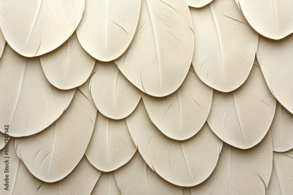 A textured surface featuring overlapping leaf-like shapes in a soft, neutral color, creating a visually appealing design element.