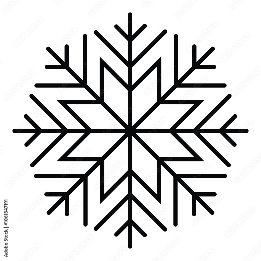 Snow icon, snowflake icon, vector, silhouette. Winter Icons, Snowflake symbol. Line art black. Vector illustration. Snow icon, snowflake icon, vector, silhouette. Winter Icons, Snowflake symbol. Line art black. Vector illustration.