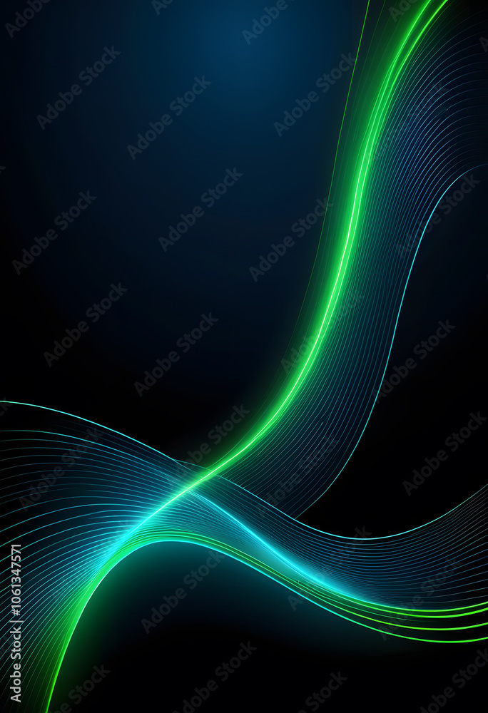 Abstract digital wave with blue and green light effects on a dark background. Abstract digital wave with blue and green light effects on a dark background.