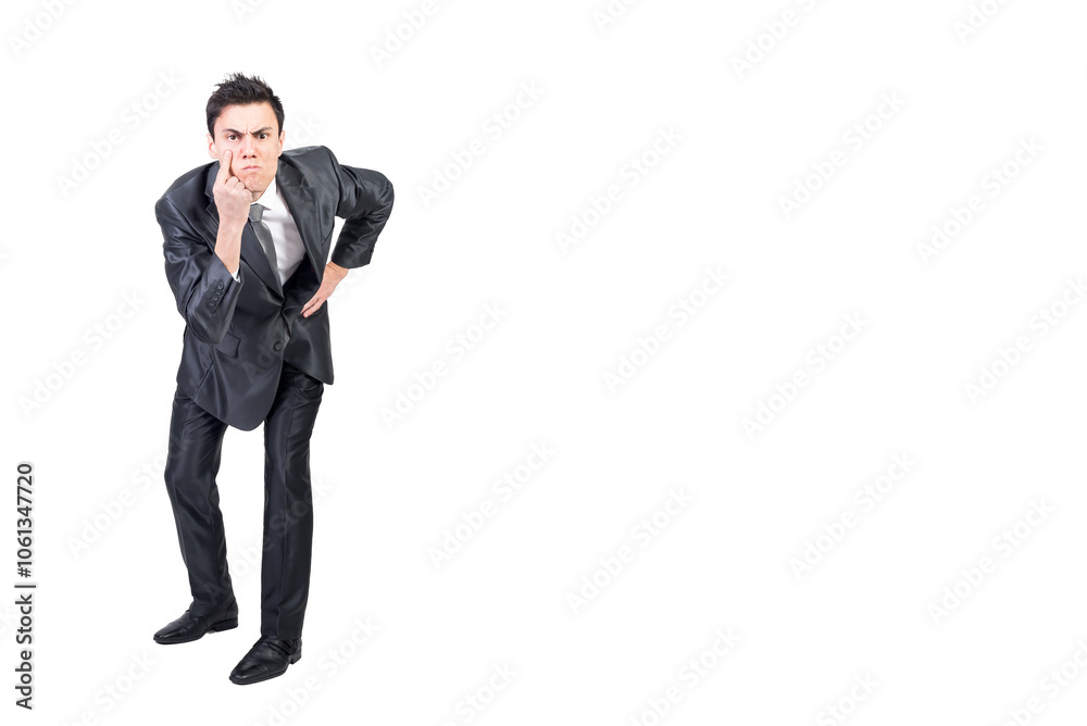 Frown man looking at camera with concentration Frown man looking at camera with concentration