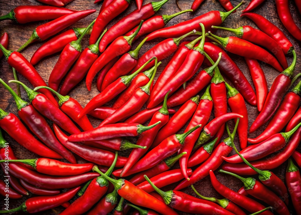 Aerial View of Isolated Red Hot Chili Peppers - Vibrant and Fresh Spicy Ingredient for Cooking Aerial View of Isolated Red Hot Chili Peppers - Vibrant and Fresh Spicy Ingredient for Cooking