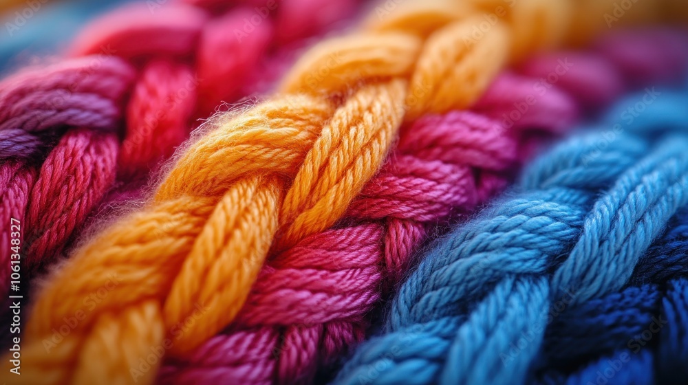 A close-up of braided strands of colorful embroidery floss. A close-up of braided strands of colorful embroidery floss.