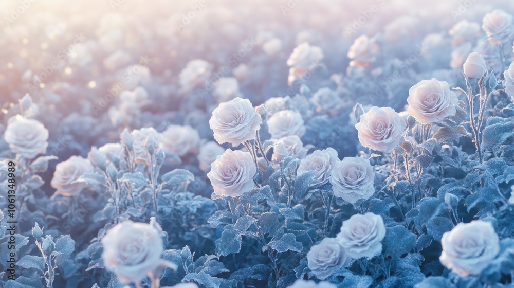 Field of white roses in sunlight Field of white roses in sunlight