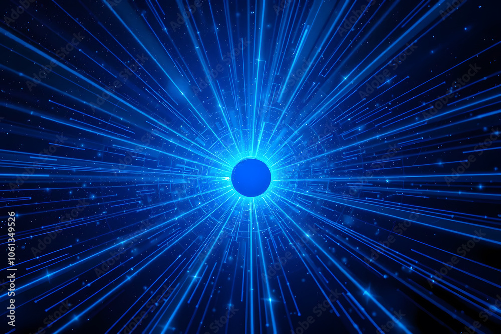 Abstract futuristic background with blue glowing light rays, stars, and space. Digital technology concept with a starry sky, black hole, or wormhole in the universe, big data connection. Abstract futuristic background with blue glowing light rays, stars, and space. Digital technology concept with a starry sky, black hole, or wormhole in the universe, big data connection.