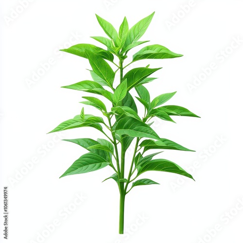 Fresh green plant with vibrant leaves on a white isolated background.