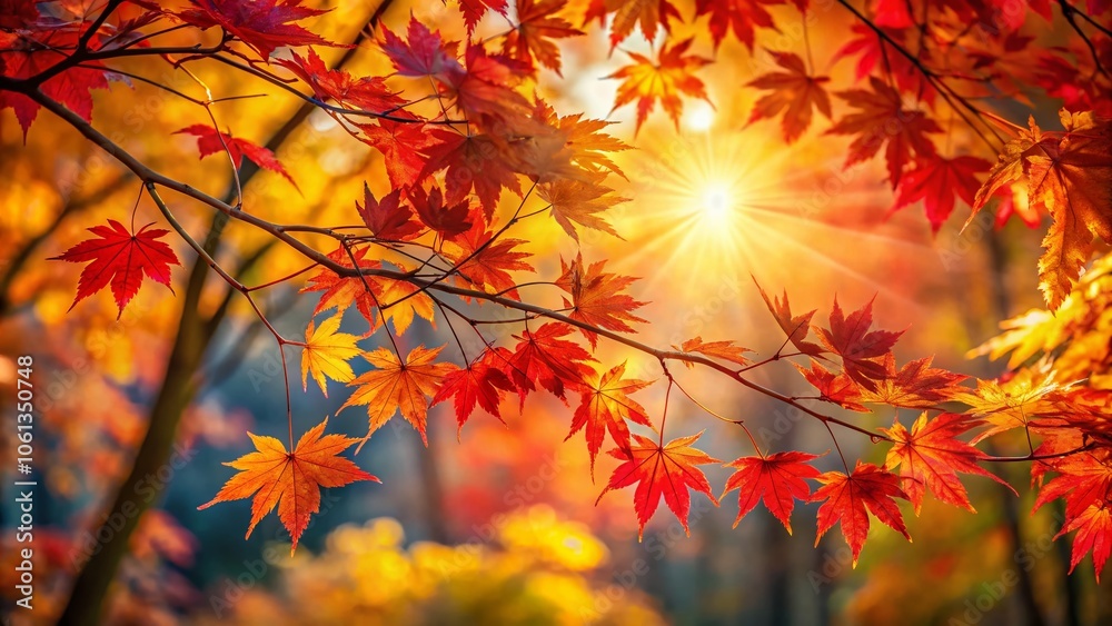 Autumn Maple Branches with Vibrant Red and Yellow Leaves, Nature's Colorful Palette in Fall, Scenic Outdoor Landscape, Seasonal Beauty, Tranquil Forest, Seasonal Change, Natural Beauty Autumn Maple Branches with Vibrant Red and Yellow Leaves, Nature's Colorful Palette in Fall, Scenic Outdoor Landscape, Seasonal Beauty, Tranquil Forest, Seasonal Change, Natural Beauty