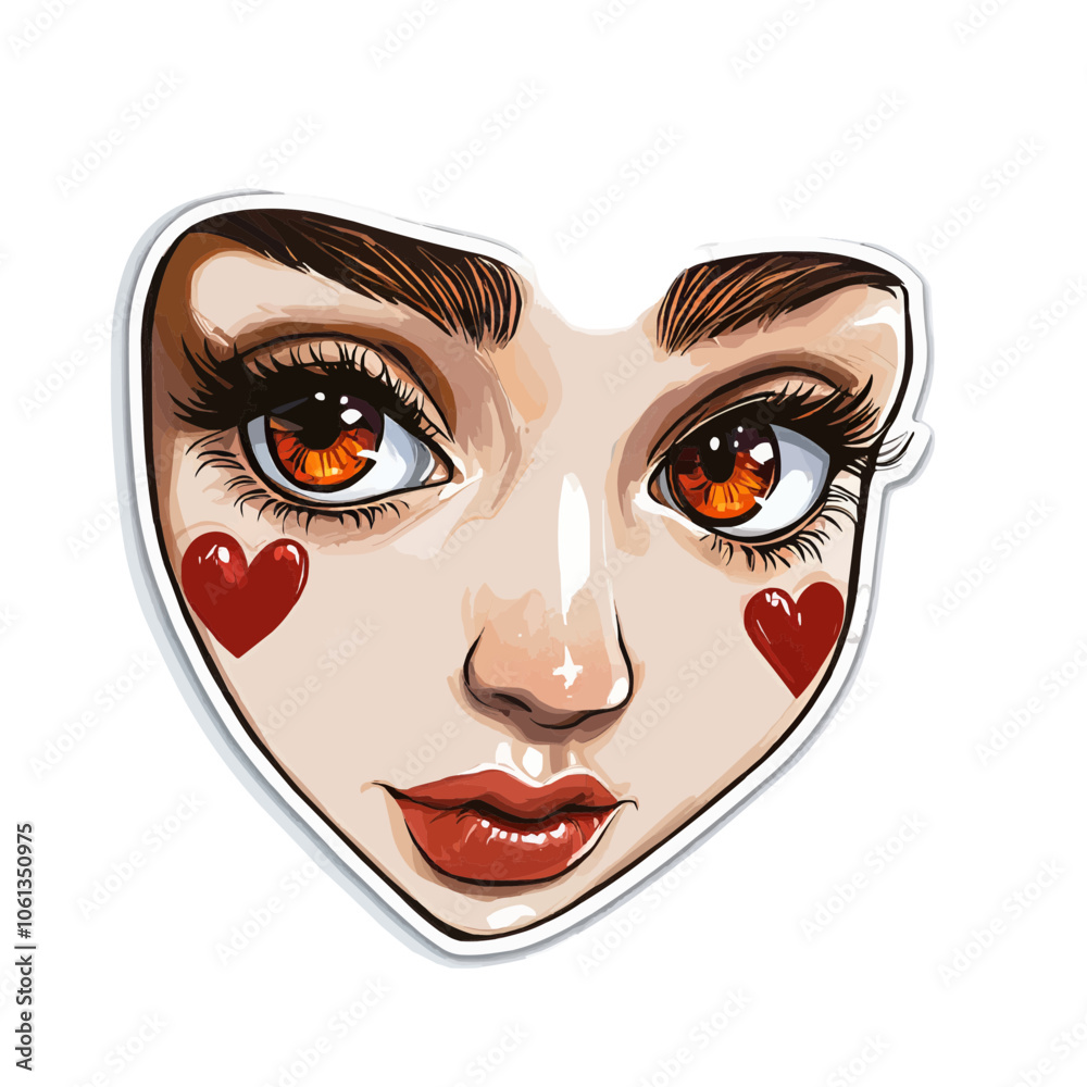 Cute Kawaii Heart Eyes Face Sticker - Adorable Anime Character Cute Kawaii Heart Eyes Face Sticker - Adorable Anime Character