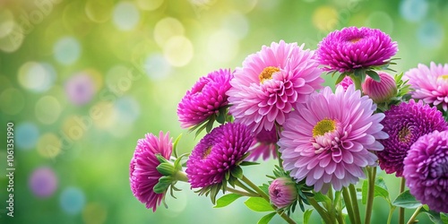 Beautiful Pink and Purple Asters Bouquet on Lush Green Background - Perfect Floral Arrangement for Spring Decorations and Nature Lovers