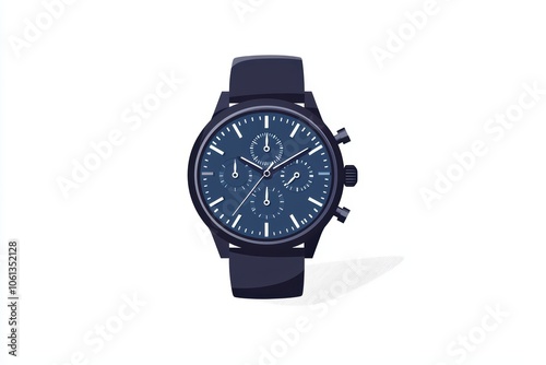 Stylish black wristwatch with chronograph features on a white isolated background.