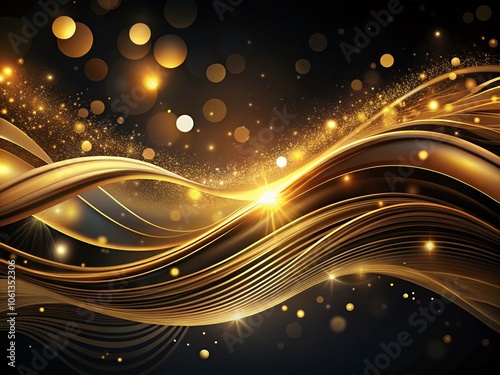 Black and Gold Abstract Wavy Background with Glowing Lines, Elegant Bokeh Effect, Modern Digital Art, Luxury Design, Abstract Textures, High-Quality Wallpaper, Artistic Backdrop photo