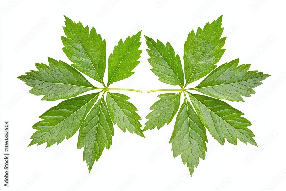 Two green leaves isolated on a white background. Two green leaves isolated on a white background.