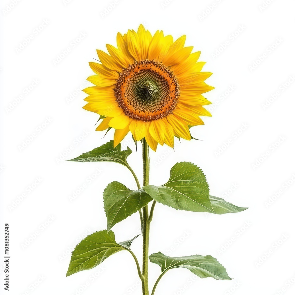 Fototapeta premium Vibrant sunflower isolated on a white background, showcasing its rich colors and details.