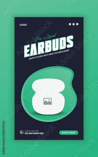 New collection earbuds sale social media story banner template and Instagram advertising story post for new earbuds.