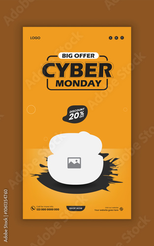 Cyber Monday super sale social media story banner template and Instagram advertising story post for new earbuds.