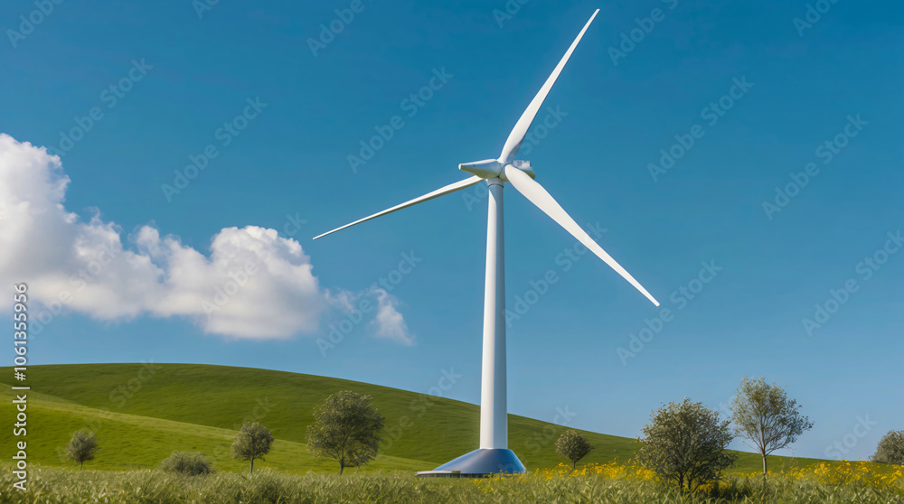 Wind Turbine in Open Field Under Blue Sky Wind Turbine in Open Field Under Blue Sky