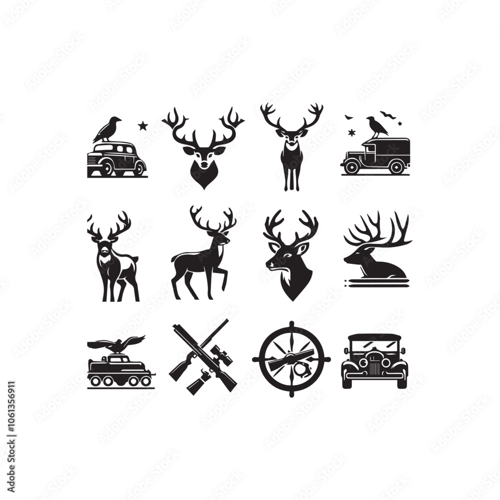 Naklejka premium Deer icon set black and white
