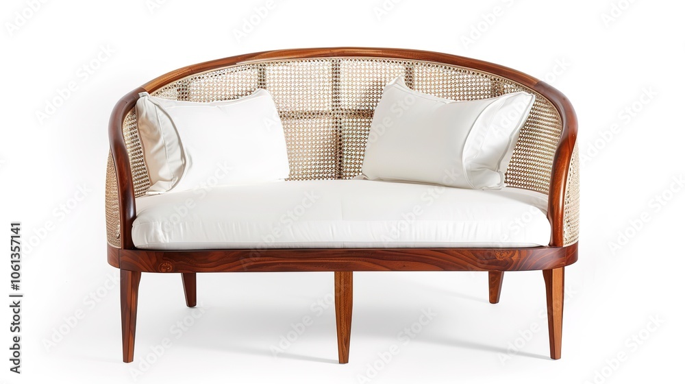 Furniture placed on a white background creates an elegant and inviting space. A harmonious display of home furnishings that inspires interior design.