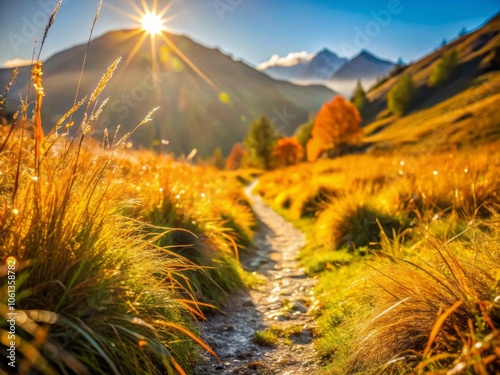 Autumn Trail to Pilsko Mountain from Glinne Pass: A Macro Photography Journey Through Golden Autumn's Vibrant Colors on a Sunny October Day photo