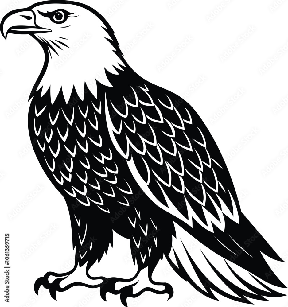 Fototapeta premium Bold Eagle Black and White Clip Art Illustration