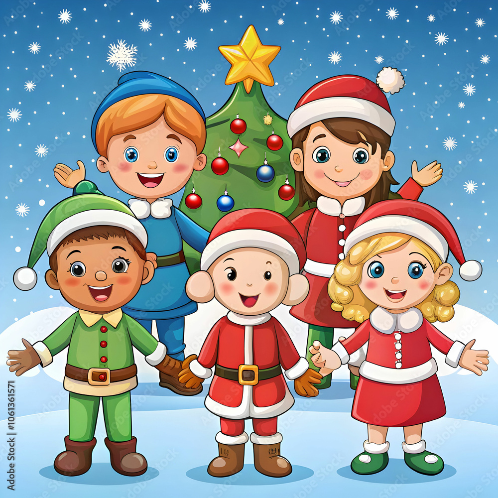 children in Christmas costumes cartoon character children in Christmas costumes cartoon character