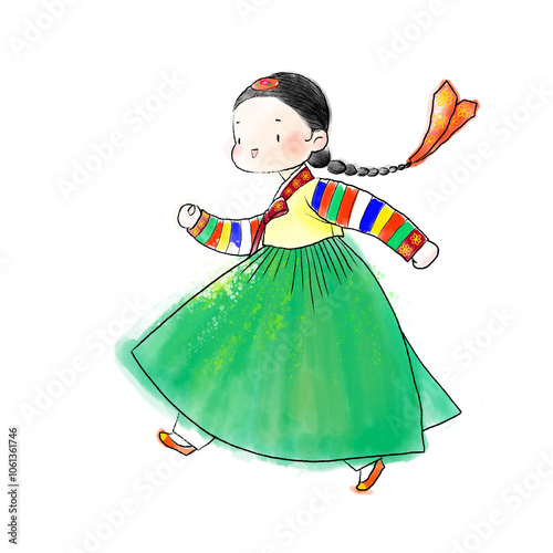 한복입은 여자아이 삽화/A girl in Hanbok(Korean)