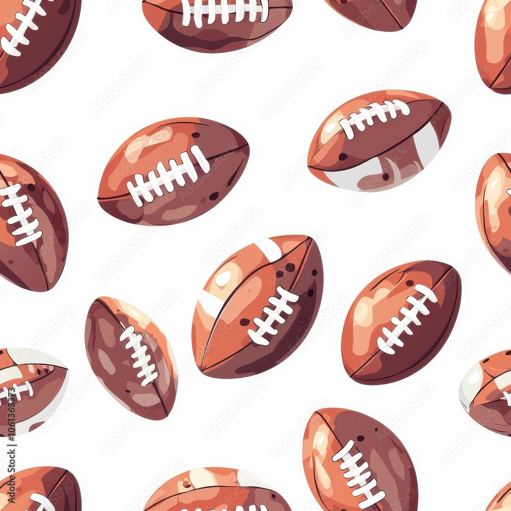 Flat style seamless pattern of American football balls isolated on a white background. Flat style seamless pattern of American football balls isolated on a white background.