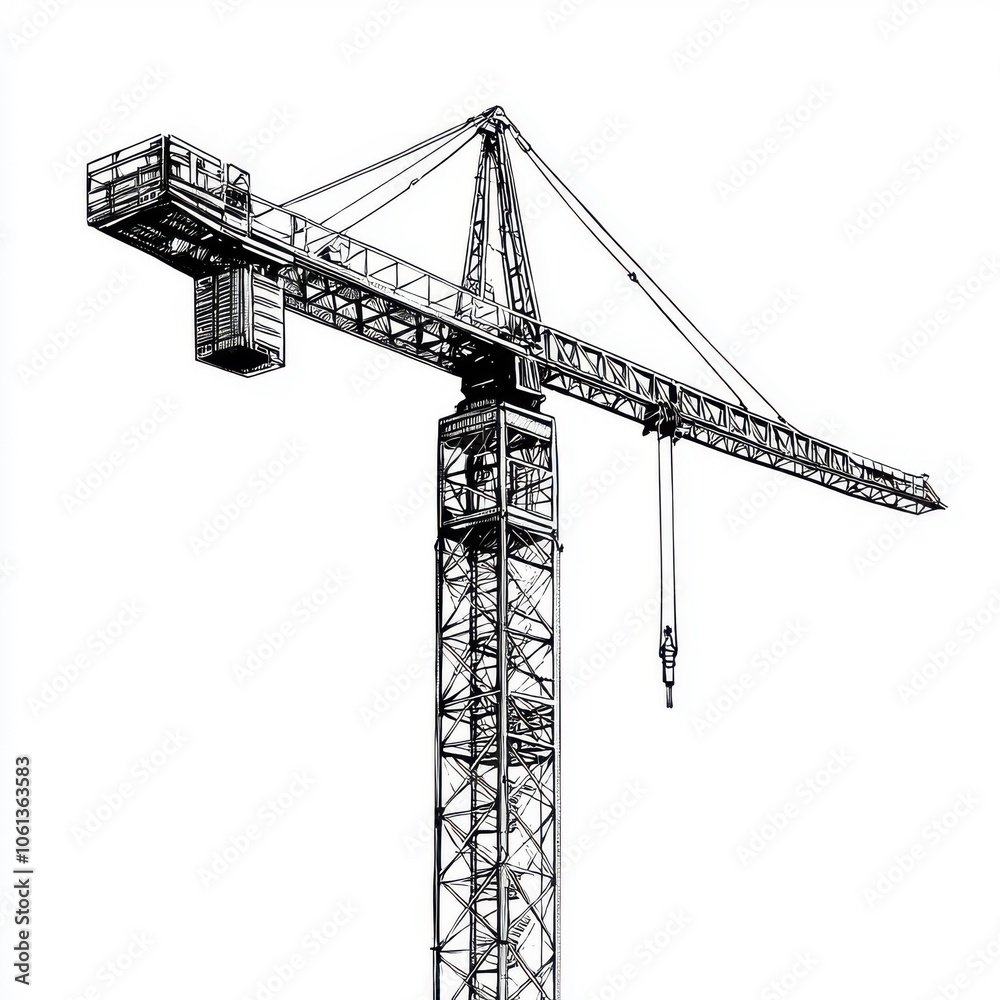 Art Nouveau style representation of a tower crane isolated on a white background. Art Nouveau style representation of a tower crane isolated on a white background.