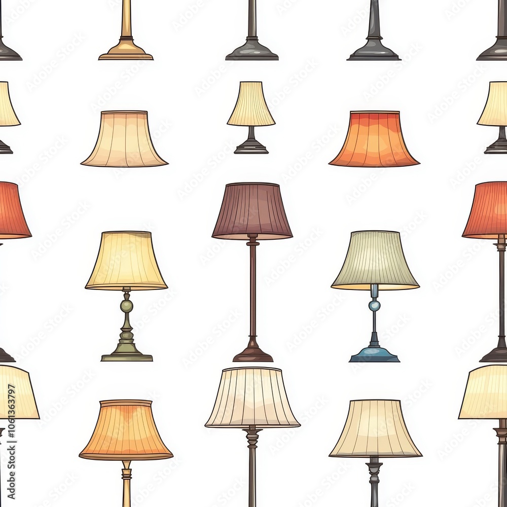 Seamless pattern of standing lamps isolated on a white background. Seamless pattern of standing lamps isolated on a white background.