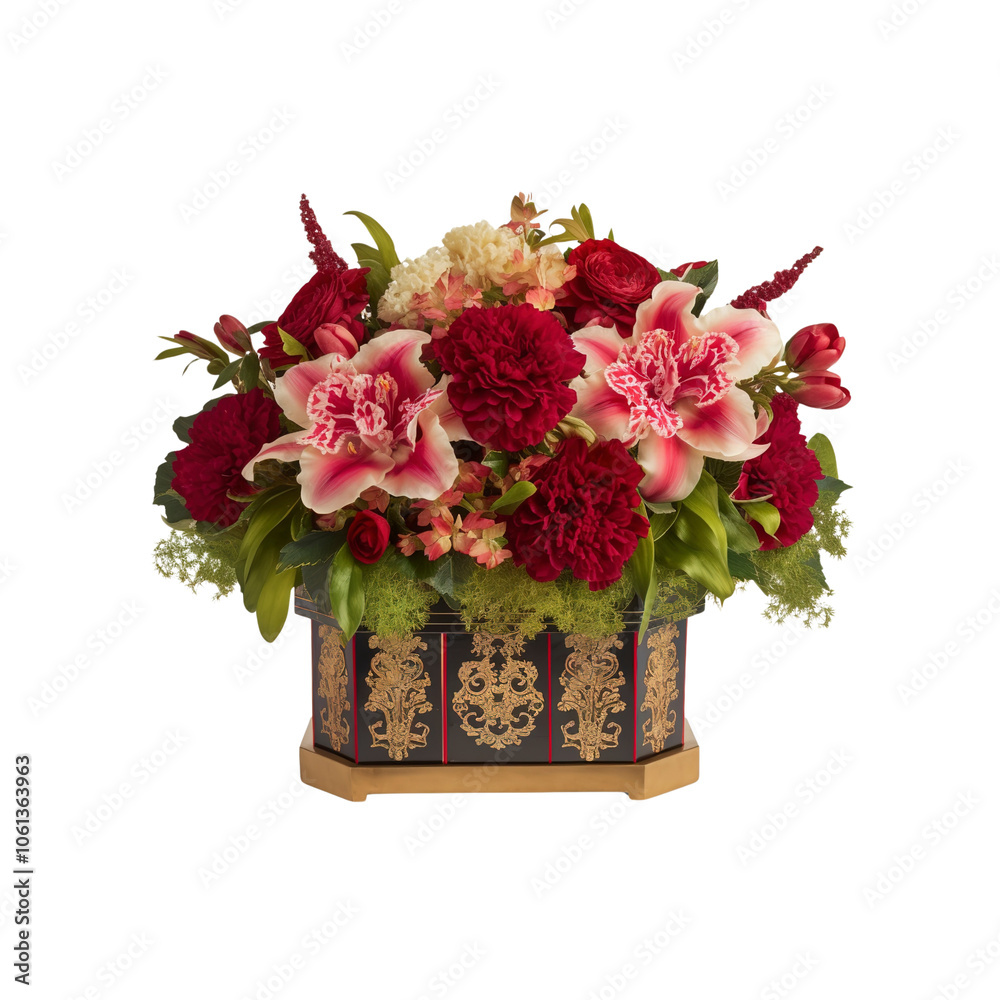 Obraz premium Elegant Flower Arrangement in a Black and Gold Box