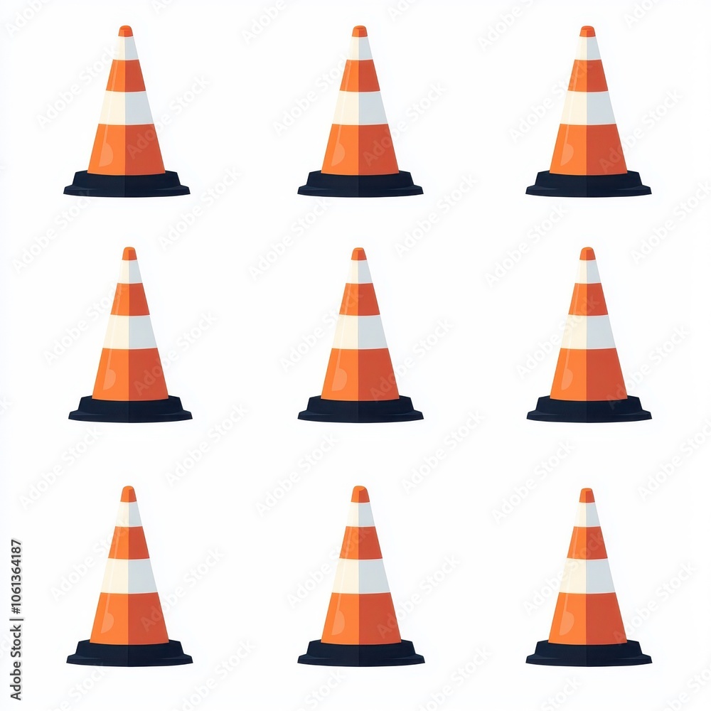 Flat style illustration of traffic cones on a white background. Flat style illustration of traffic cones on a white background.