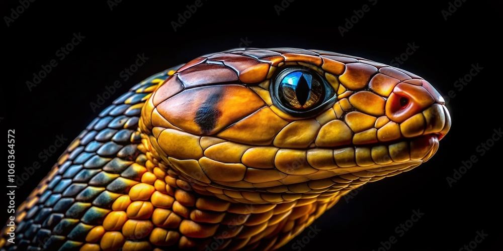 Close-Up Cobra Head with Striking Detail on Black Background - Captivating Portrait Photography of Serpents Close-Up Cobra Head with Striking Detail on Black Background - Captivating Portrait Photography of Serpents