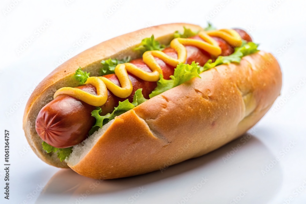 Close-Up Long Exposure of a Delicious Hot Dog with Bun on a White Background Perfectly Captured for Food Lovers, Culinary Enthusiasts, and Stock Photo Collections Close-Up Long Exposure of a Delicious Hot Dog with Bun on a White Background Perfectly Captured for Food Lovers, Culinary Enthusiasts, and Stock Photo Collections