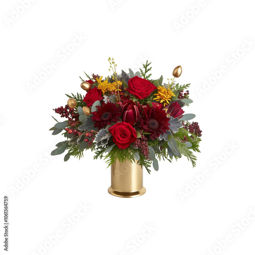 Wallpaper Mural Festive Red and Gold Flower Arrangement in a Gold Vase Torontodigital.ca
