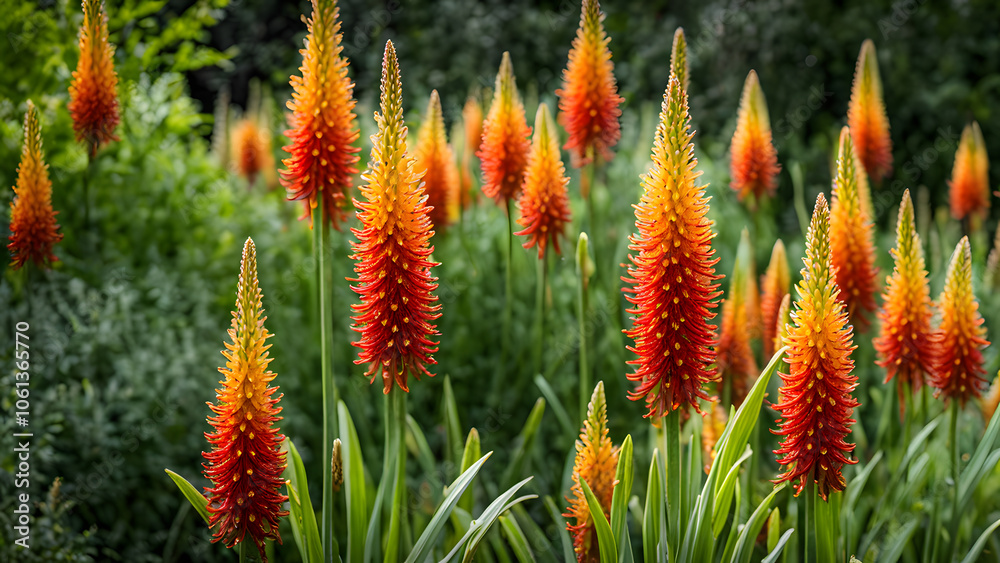 A field of orange flowers with green leaves A field of orange flowers with green leaves
