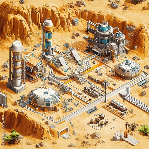 Comprehensive Isometric Blueprint of a Self Sustaining Mars Colony with Advanced Terraforming and Renewable Energy Infrastructure photo