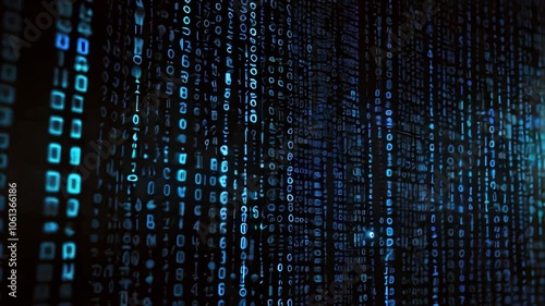 Wallpaper Mural Futuristic Technology Concept Featuring Glowing Blue and Black Digital Binary Code. Soft Neon Lights Torontodigital.ca