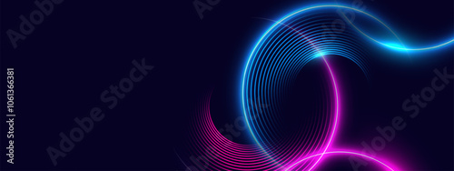 Futuristic neon circle abstract background with vibrant light effects. Vector illustration.