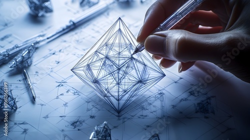 Precise Technical Drawings of Intricate Geometric Origami Schematics and Hypercube Patterns